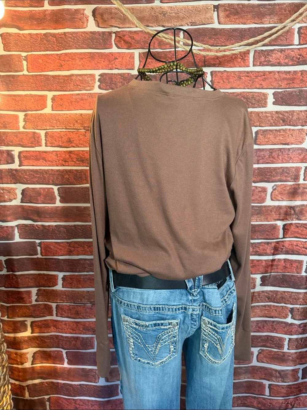 👚 Cotton Long Sleeve Thumb Hole Top — Camo Brown — Sz L / NWOT / Q
